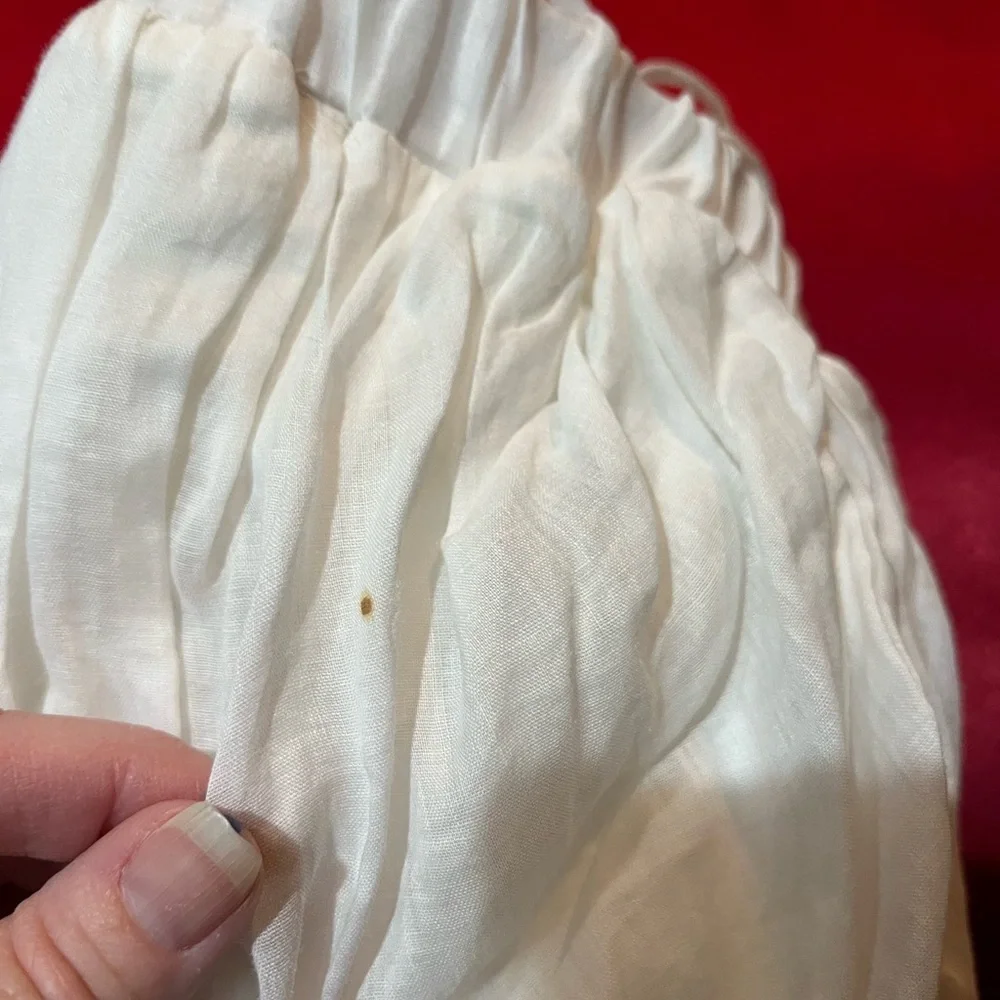 FRAME Ruched Crop Puff Sleeve top Blanc White Ramie Tie Medium $348 New beach - Picture 6 of 6